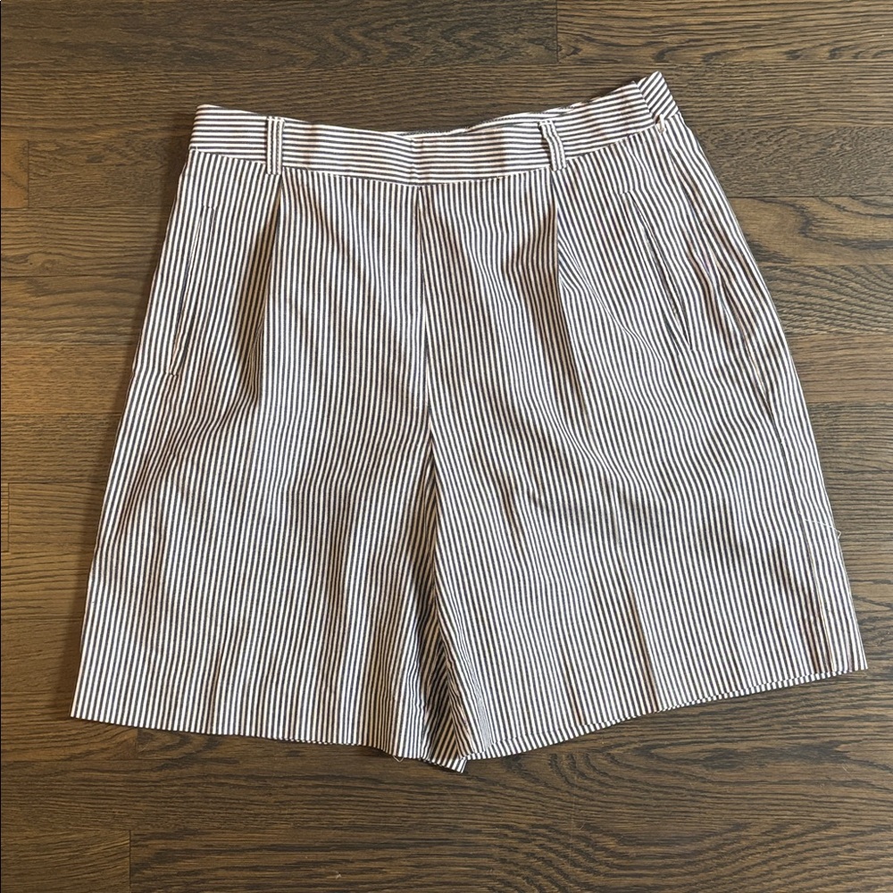 Talbots Striped High-Waist Women’s Shorts - White & Charcoal Gray